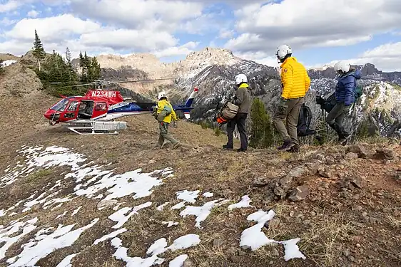Search and rescue ground team during a training exercise in Yellowstone National Park