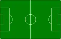 Typical white line markings of a football (soccer) pitch.