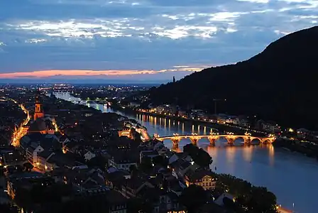 The old bridge and old city by night from the castle