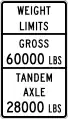 Texas: maxweight=60000 lbs maxbogieweight=28000 lbs (specify unit as pounds)