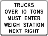 United States: maxweight:hgv=10 st (tag on the section of highway=motorway way that affected trucks must avoid by passing through the weigh station)