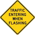 Warning that the road has the right of way at the upcoming blind intersection and that traffic may be waiting to enter when the lights are flashing: highway=priority at the intersection highway=stop stop=minor at the stop line on the cross street flashing_lights=yes on the traffic sign