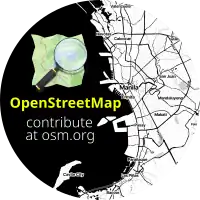 Toner map centered around Manila Bay, promoting the contribution to OSM