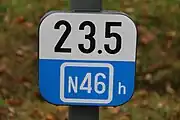 Belgium highway=milestone distance=23.5 ref=N46 carriageway_ref=h