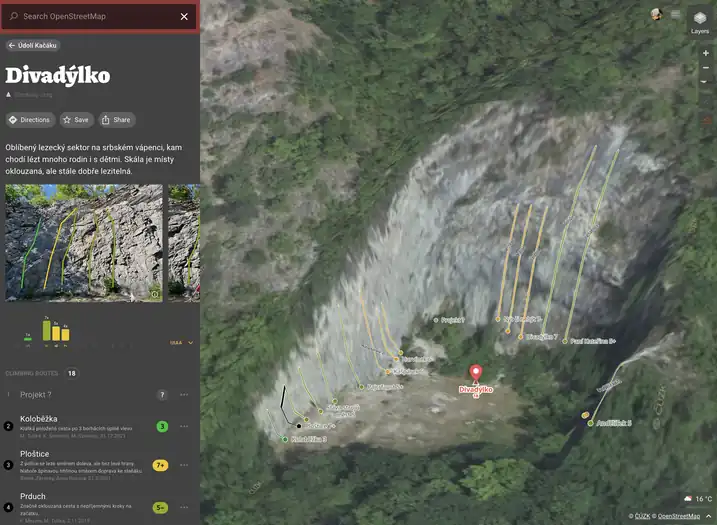 One-pitch routes in 3D (Divadýlko, Czechia)