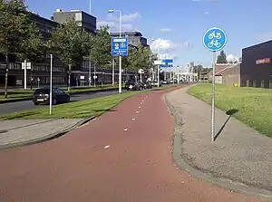 Separated cycleway with traffic sign