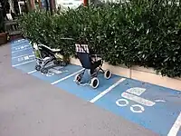 A stroller parking lot: stroller=designated