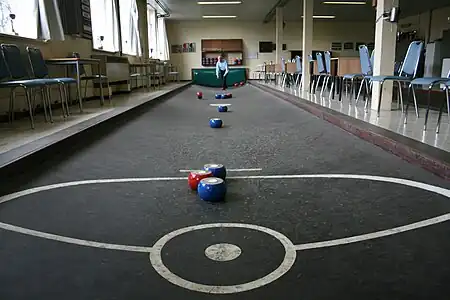 Spielfeld der Bowlsvariante (Trabol) in Flandern, Belgien