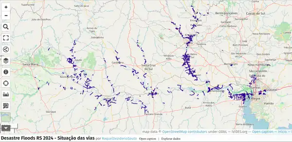 Blocked highways in the State of Rio Grande do Sul (Brazil). Situation: June 23, 2024. uMap