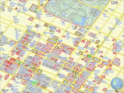 Client-side tile rendering makes arbitrarily large zoom levels possible (added July'12) This is using a /Vector tiles approach with OSM buildings data