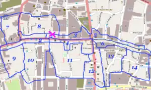 Fleet Street, London. Strange elongated slices are to allow people who are interested in shop mapping to pick these highstreet areas