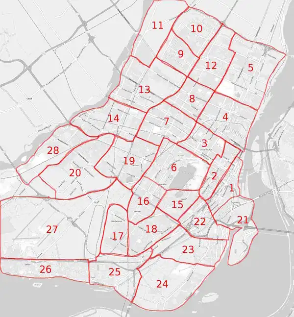 Area to be mapped divided into sectors, using major roads