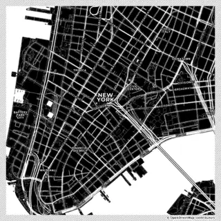 Black-and-white vector map of Lower Manhattan