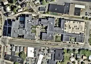 Here several buildings have been built where a railway used to be.