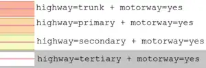 Rendering example for motorway classifications