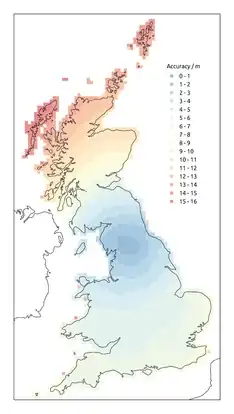 Map showing accuracy of QGIS default transformation vs OSTN02