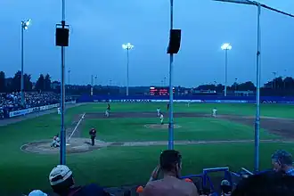 A view of Pim Mulier Stadium from the stands along the first base line