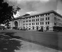 Black and white photo of the station's exterior