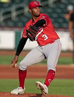 Hunter Greene with the Louisville Bats at Werner Park in Nebraska in June 2021