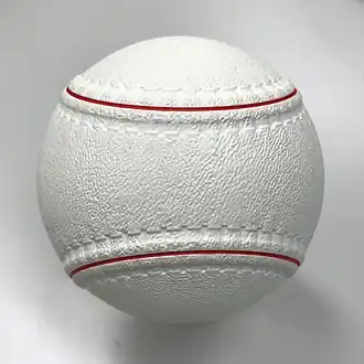 A K-Ball, developed in 2000 with the aim of facilitating a smooth transition from Japanese-style baseball to regular baseball at high school. Its size and weight are the same as a hardball but its structure is the same as a Japanese-style baseball ball (rubber and hollow).