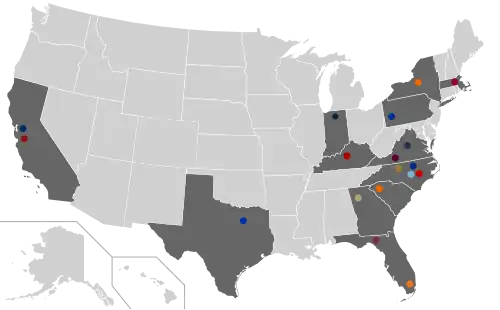 Location of teams in Atlantic Coast Conference