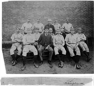 Philadelphia Baseball Club, 1886, Deacon McGuire, George Wood, Joe Mulvey, Charlie Bastian, Andy Cusick, Sid Farrar, Ed Daily, Jim Fogarty, Harry Wright, Ed Andrews, Charlie Ferguson, Arthur Irwin, Dan Casey, Jack Clements.