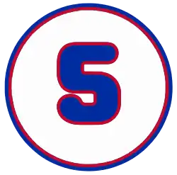 The number "5" within a blue and red circle