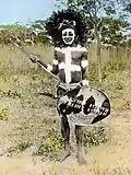 Photograph of a Ngoni warrior with nguni shield c. 1895