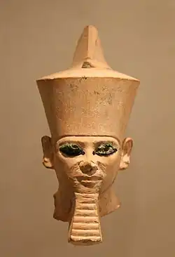 Statue head of Khafre with the Red crown (deshret) of Lower Egypt, in the Ägyptisches Museum, Leipzig