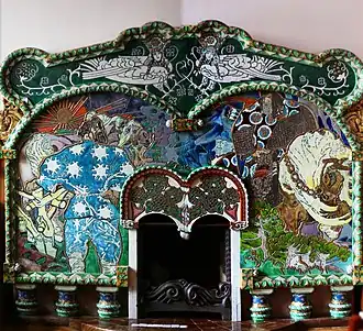 Majolica fireplace, house of Bazhanov, Abramtsevo Colony, by Mikhail Vrubel (1898)