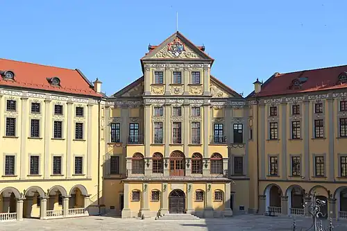 The main entrance to the Nyasvizh Castle, constructed with the participation of Italian architect Giovanni Maria Bernardoni