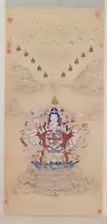 Qing dynasty (1644-1912) painting of Qianshou Guanyin by Ding Guanpeng. 18th century. Titled "Jewelled countenance of Guanyin".