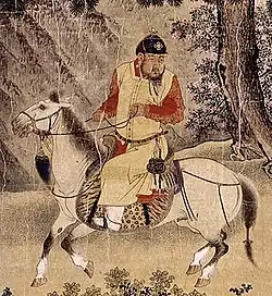 Emperor Xuande wearing a buttoned hunting jacket, or zhaojia (罩甲).