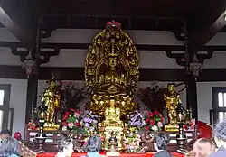 Statue of Shiyimian Guanyin in Bukenqu Guanyin Temple in Putuoshan, Zhejiang, China.