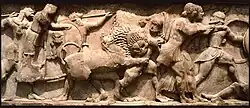 Frieze of the Siphnian Treasury, Delphi, depicting a Gigantomachy, c. 525 BC, Delphi Archaeological Museum