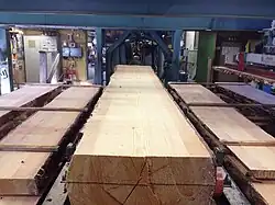 100 mm (4 inch) thick pine timber sawn in sawmill, Sweden