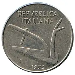 1975 Italian lira coin