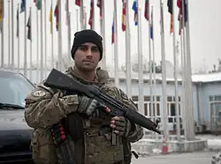 U.S. Air Force 466th Air Expeditionary Group officer with MP5A2 in Afghanistan.