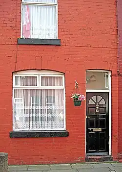 Harrison's first home, a red brick building