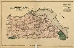 1878 map of Alexandria County illustrating its three districts and separation from Alexandria
