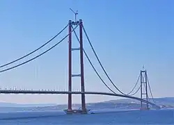 The Çanakkale 1915 Bridge on the Dardanelles strait, connecting Europe and Asia, is the longest suspension bridge in the world.[297]