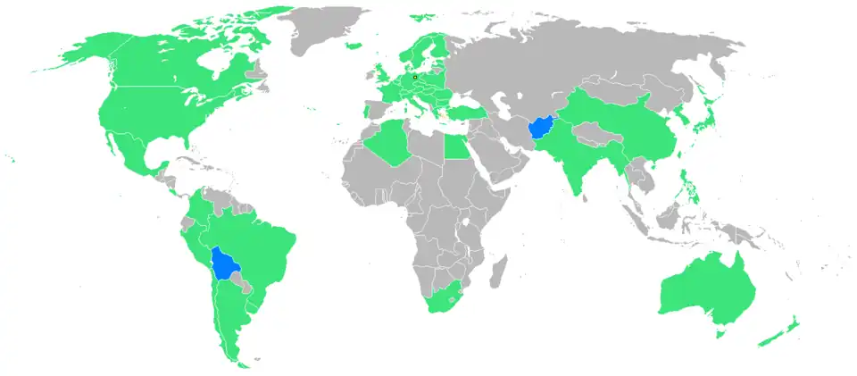 Nations participating for the first time shown in blue