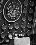 Escutcheons in the UNGA hall intended to be emblazoned with national arms, including France's,[25] but removed in 1956[26][27]