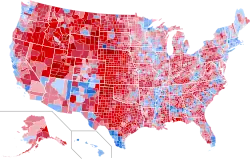 Results by county,[c] shaded according to winning candidate's percentage of the vote