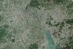2014 satellite view of the Pearl River Delta from the NASA Earth Observatory