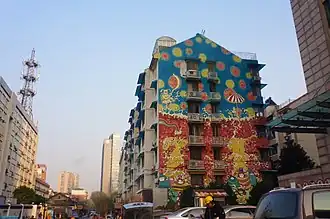 Graffiti piece "Tante" (by Chen Dongfan) on a residential building in Hangzhou, Zhejiang, China