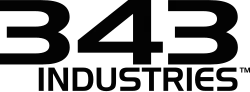 Logomark of 343 Industries in a curved, futuristic typeface