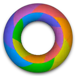 A radially symmetric 7-colored torus – regions of the same color wrap around along dotted lines