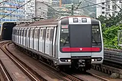 A Tsuen Wan Line M-Train approaching Kwai Hing station
