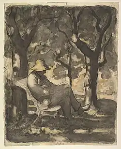Man Reading in a Garden (1825-79), watercolor, crayon, chalk, & ink. 33.8 x 27cm. Metropolitan Museum of Art, New York.